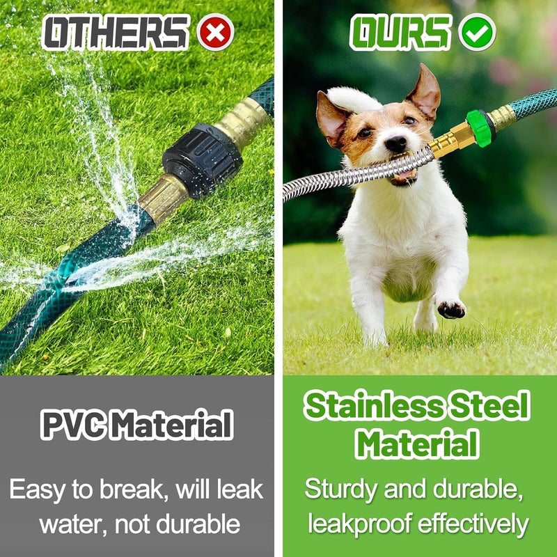 Beeplove Short Garden Hose with Female to Female Connector, 5ft Metal Leakproof Leader Hose for Hose Reel, Heavy Duty 304 Stainless Steel Flexible Hose for Outdoor Garden Watering Car Pet Cleaning - Image 2